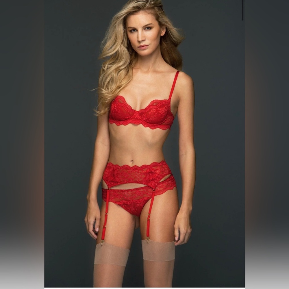 Bra- Colette & Sebastian Sophia Lace Unlined Demi Bra, Red - 36C